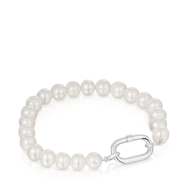 Pulsera con Perlas Cultivadas y Anilla de Plata Hold Oval Mujer