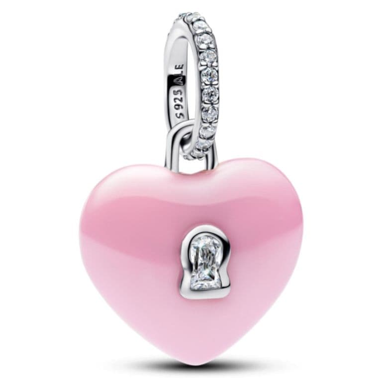Charm Colgante Candado Corazon de Ceramica Rosa Mujer