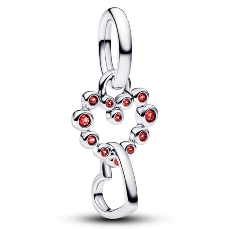 Charm Colgante Corazones Conectados y Piedras Rojas Mujer