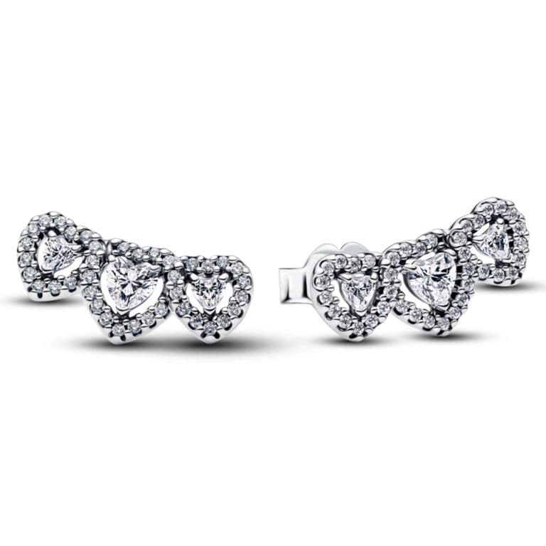 Aretes de Boton Trilogia de Corazones con Halo Mujer