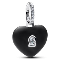 Charm Colgante Candado Corazon Ceramica Negro Mate Mujer