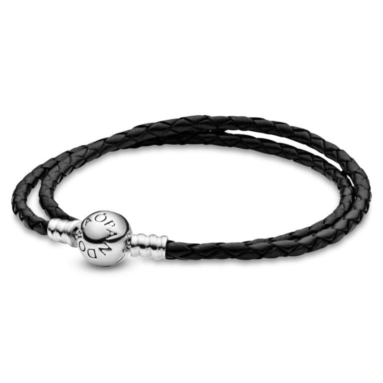 Brazalete Doble de Cuero Negro Moments 41