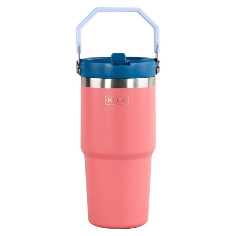 Botella Termica 590 ml Insulada Con Mango Rosado