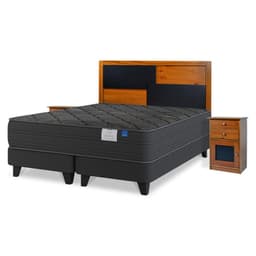 Cama Europea Black 2 Plazas x 2.00mt Base Dividida + Respaldo + 2 Veladores Colonia