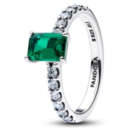Anillo Rectangular Verde Reluciente con Halo Mujer 52
