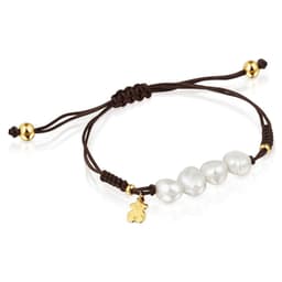Pulsera Con Bano De Oro 18 Kt Sobre Plata Y Perlas Cultivadas Nudos
