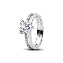 Anillo Corazon Doble Banda Mujer PLATA 58