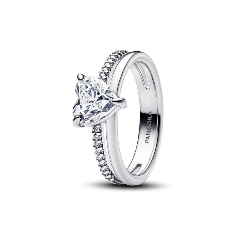 Anillo Corazon Doble Banda Mujer PLATA 58