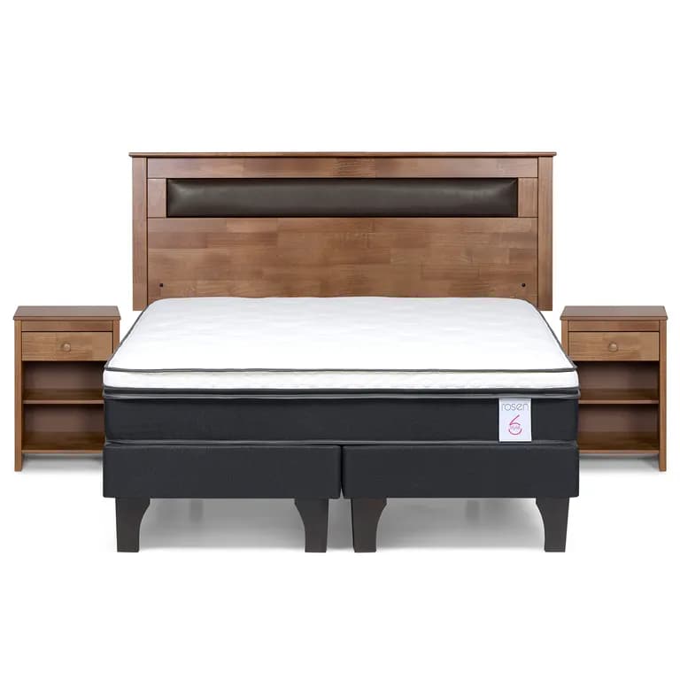 Cama 2 Plazas Europea New Style 6 + Respaldo + 2 Veladores