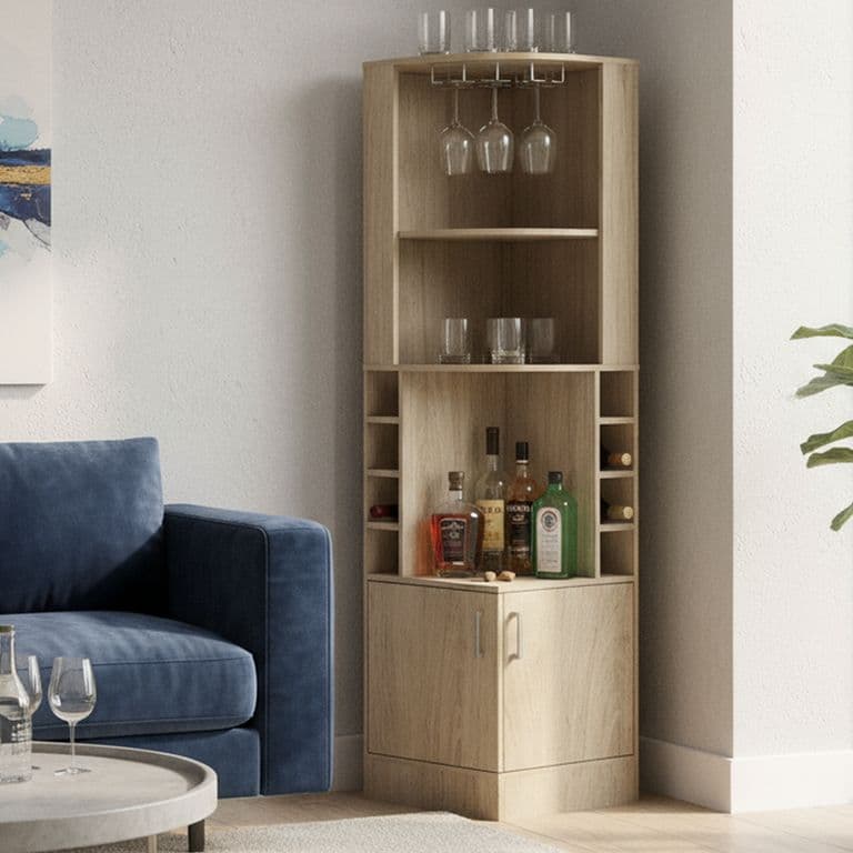 Bar Esquinero Kava 46.9x180.6x46.9 cm Roble claro/Blanco