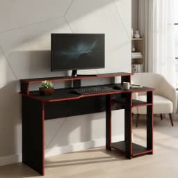 Escritorio gamer 89,5x136x60 cm melamina negro-rojo