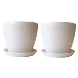 Set 2 Maceteros y Platos Biodegradable de Bambu 24x18 cm Blanco
