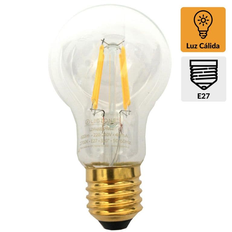Ampolleta Led Filamentos 6 W E27 600 lm Luz Calida