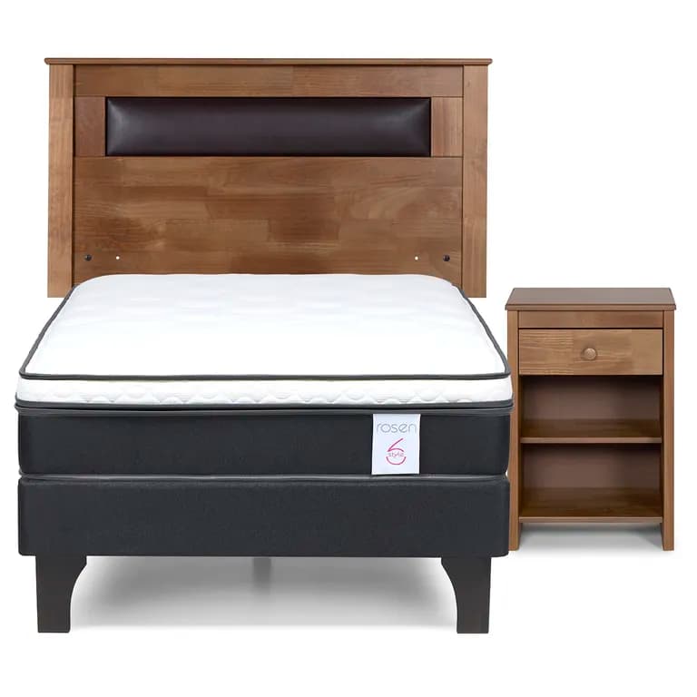 Cama 1.5 Plazas Europea New Style 6 + Respaldo + Velador