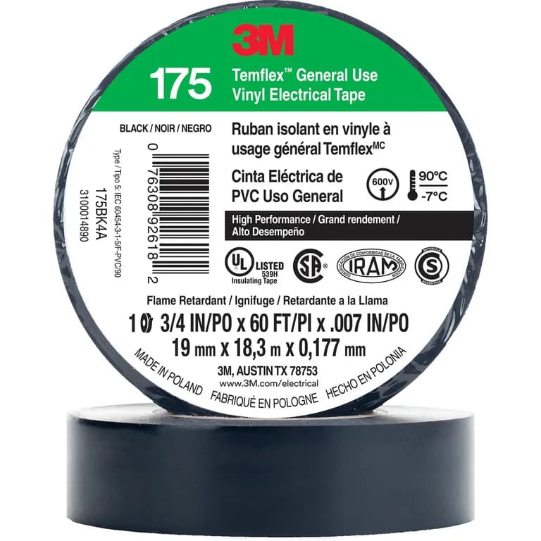 Cinta Aisladora Electrica Alto Desempeno 19 mm x 18 m Negra