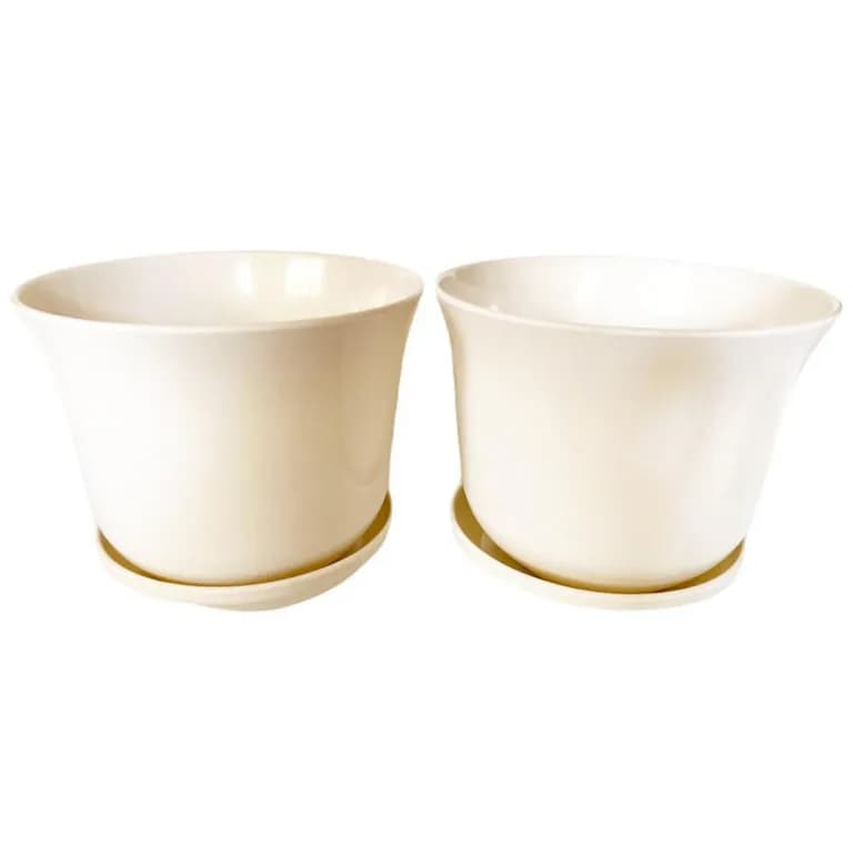 Set 2 Maceteros y Platos Biodegradable de Bambu 16.5x13 cm Blanco
