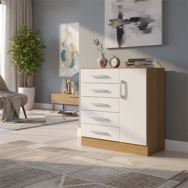 Comoda 1 Puerta 5 Cajon(es) Mod 83x88x88 cm Freijo Blanco