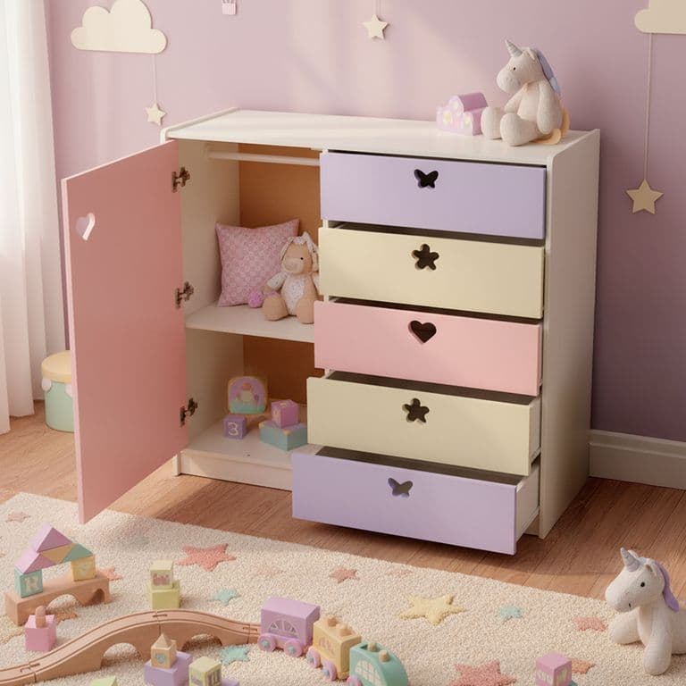 Mini Closet 5 Cajon(es) Estrella Corazon 120x120x40 cm Crema Lila