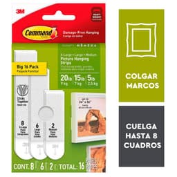 Pack Tiras para colgar Cuadros blancas 3 varios tamanos 16 pares