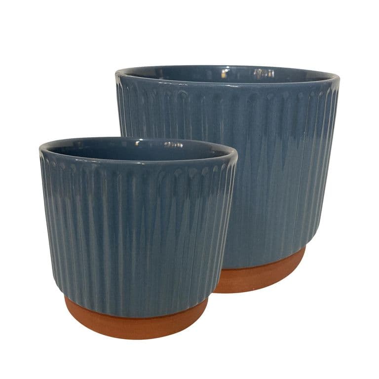 Set 2 Maceteros Enlozados Azul 14x12 y 17x15