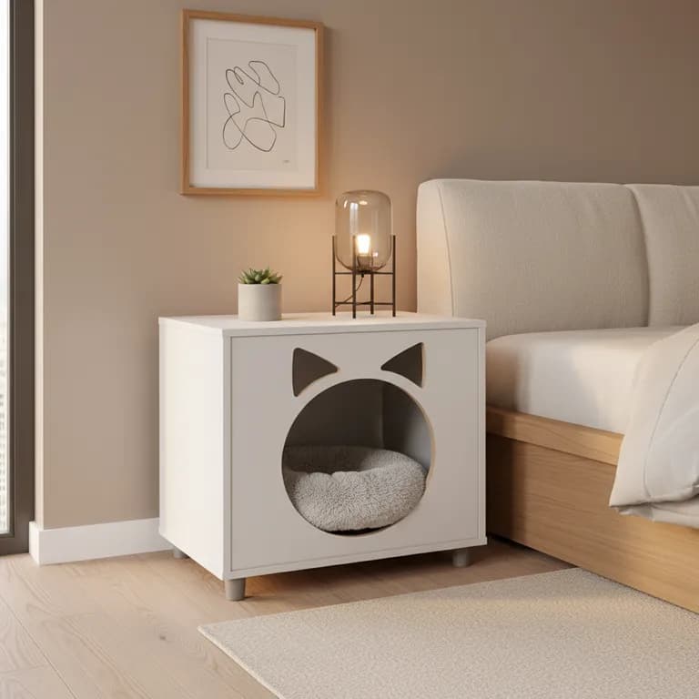 Velador Pet con Cojin para Gato 53x54x36 cm Blanco