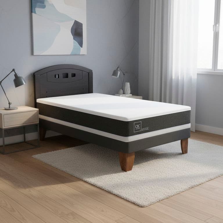 Cama Europea Ortopedic 1.5P Respaldo Gales Negro
