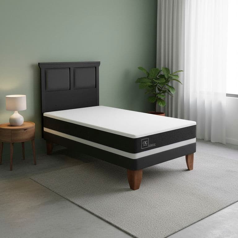 Cama Europea Ortopedic 1.5P Respaldo Torino Negro