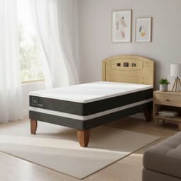 Cama Europea Ortopedic 1.5P Respaldo Gales Mostaza