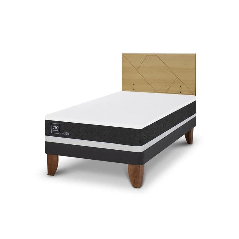 Cama Europea Ortopedic 1.5P Respaldo Villarrica Mostaza