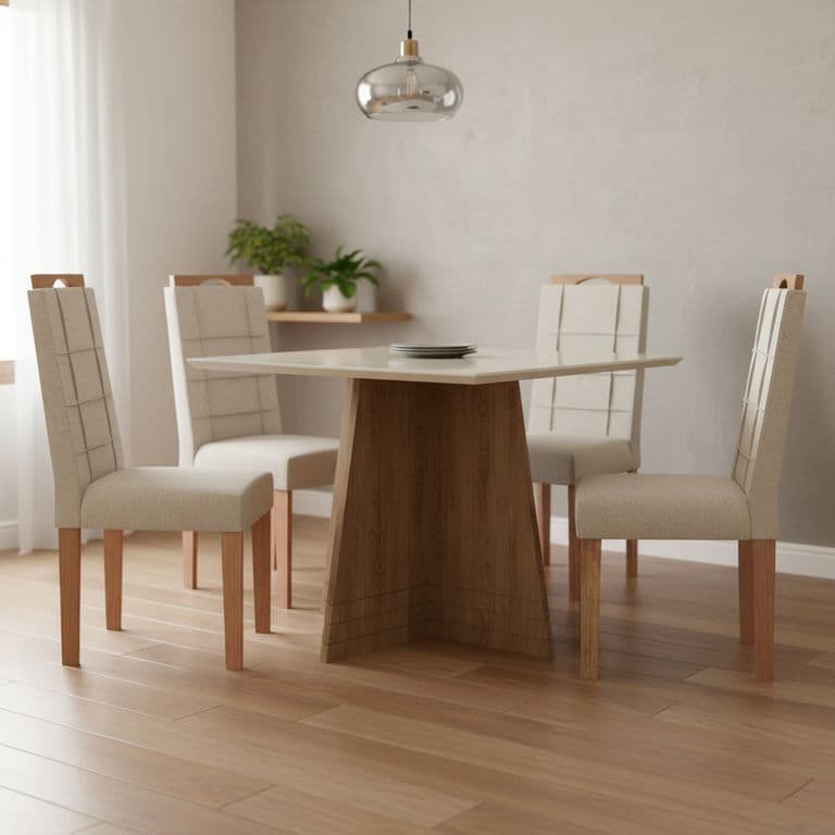 Juego de Comedor Pizza 4 Sillas Mesa Cuadrada 105x75x105 cm Cafe