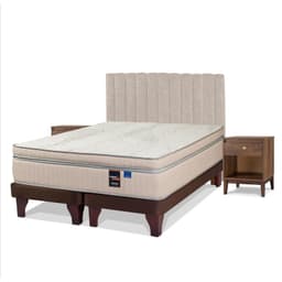Cama Europea Maximo Cobre King/Respaldo Tubular Beige/Velador Asturias
