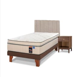 Cama Europea Maximo Cobre 1.5 Plaza/Respaldo Tubular Beige/Velador Asturias