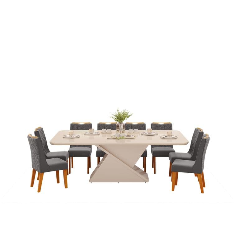 Juego de comedor Berlin 8 Sillas Mesa Rectangular 200x100x15 cm Blanco