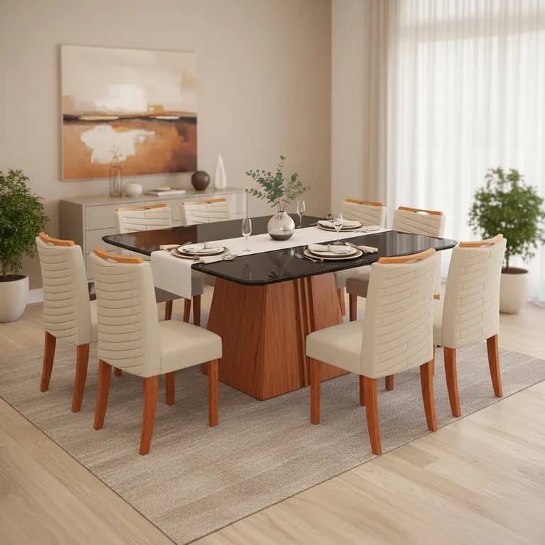 Juego de comedor Italia Julia 8 Sillas Mesa Cuadrada 136;80;136 Negro