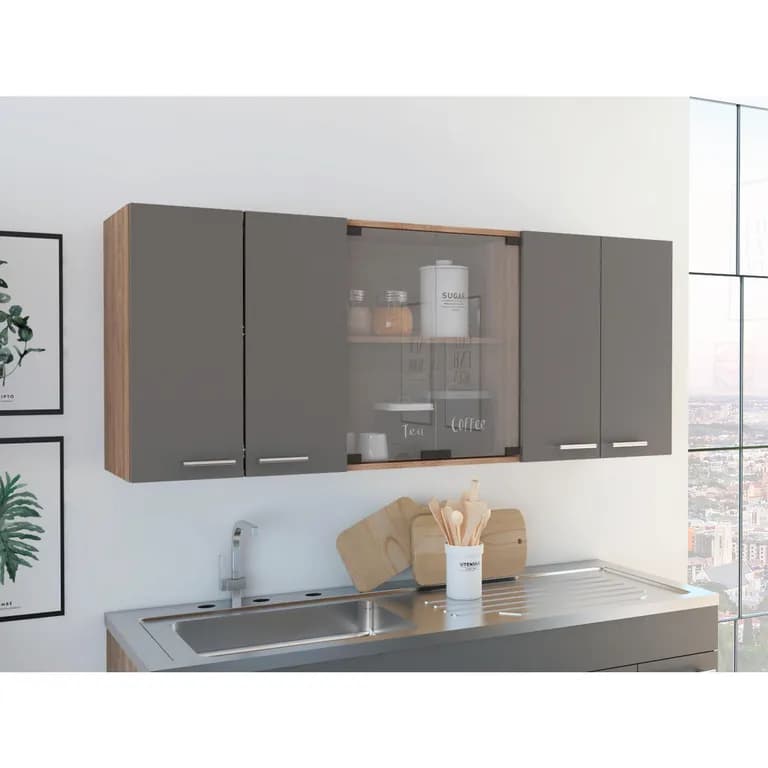 Mueble De Cocina Mural 150x60x31,5 Cm 6 Puertas Miel/Plomo