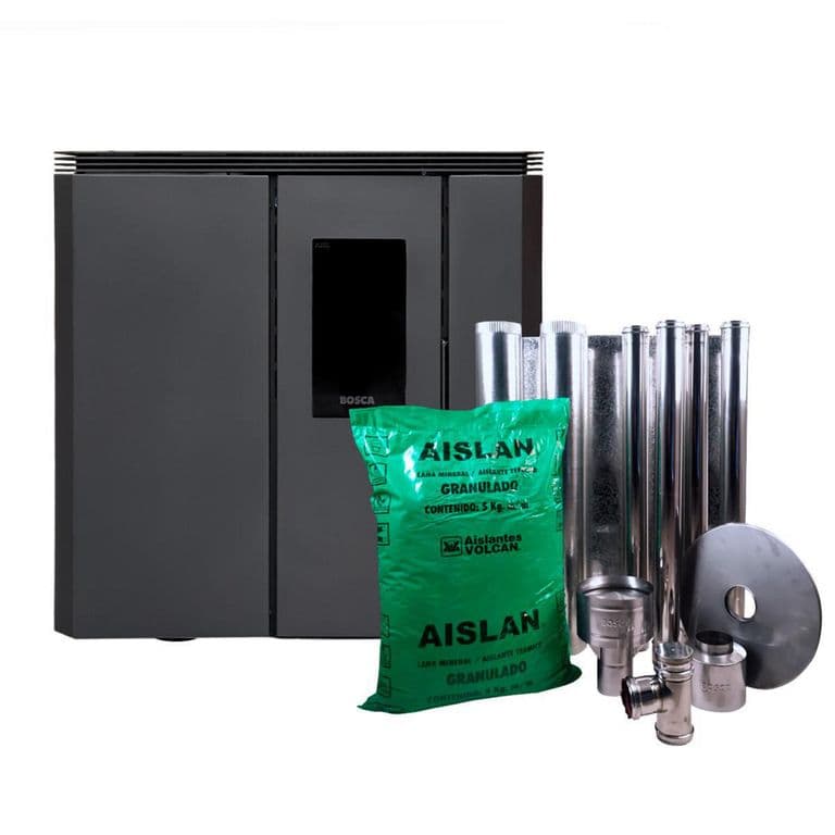 Pack Calefactor a Pellet Fit + Black Vision Charcoal + Kit Instalacion Interior