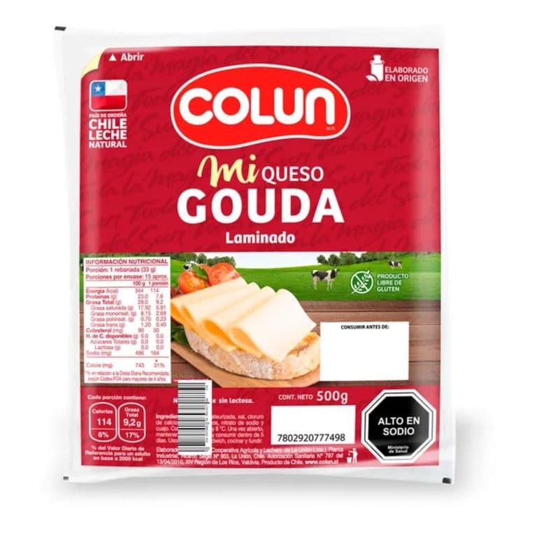 Queso Gauda Laminado Colun 500 gr