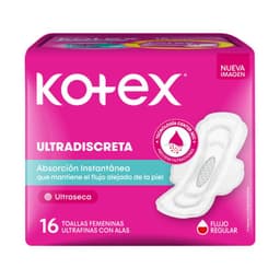 Toalla Higienica Ultra Fina con Alas Tela Malla Suave Kotex 16 un