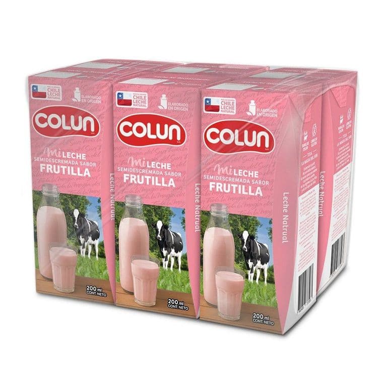 Pack Leche Semidescremada Sabor Frutilla Colun 6 x 200 ml PACK 6 X 200 ML