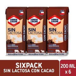 Pack Leche Semidescremada Sin Lactosa Chocolate Loncoleche 6 x 200 ml PACK 6 X 200 ML