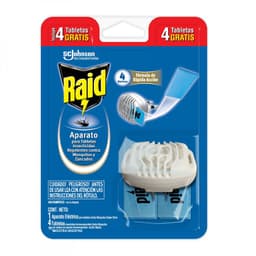 Aparato Insecticida Raid Electrico Mosquitos y Zancudos + 4 Tabletas 60 g