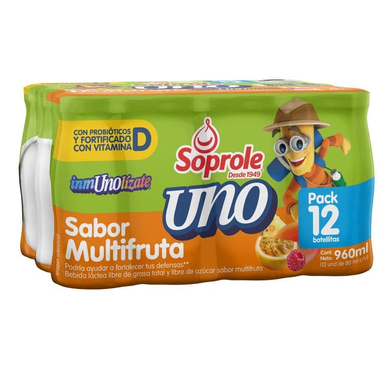 Pack Probioticos Uno Defensas Sabor Multifruta Soprole 12 X 80 ML