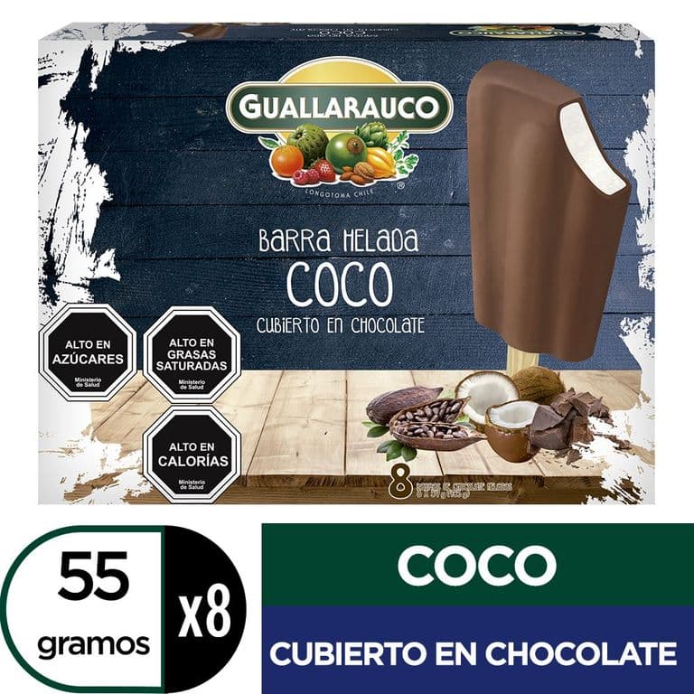 BARRA  COCO CUBIERTA  CHOC 440G GUALLA. 8 X 55 ML