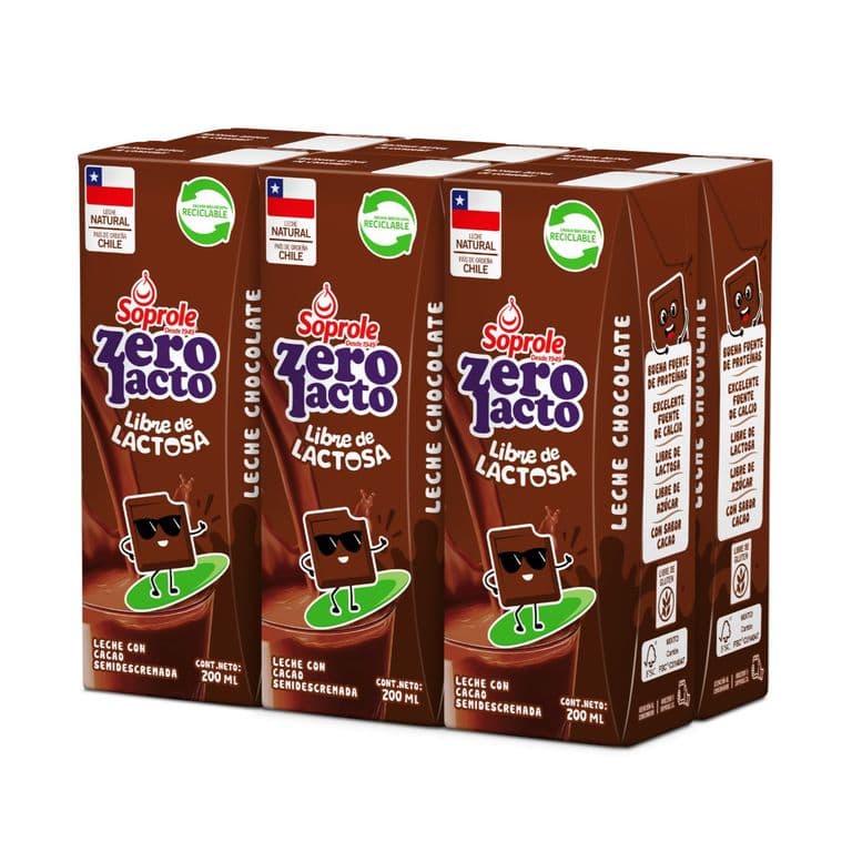Pack Leche Semidescremada Zerolacto Sabor Chocolate Soprole 6 x 200 ml PACK 6 X 200 ML