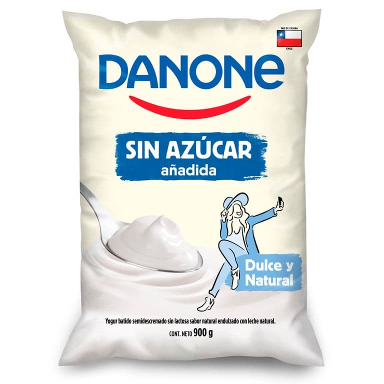 Yoghurt Batido Natural Endulzado Sin Azucar Bolsa Danone 900 gr