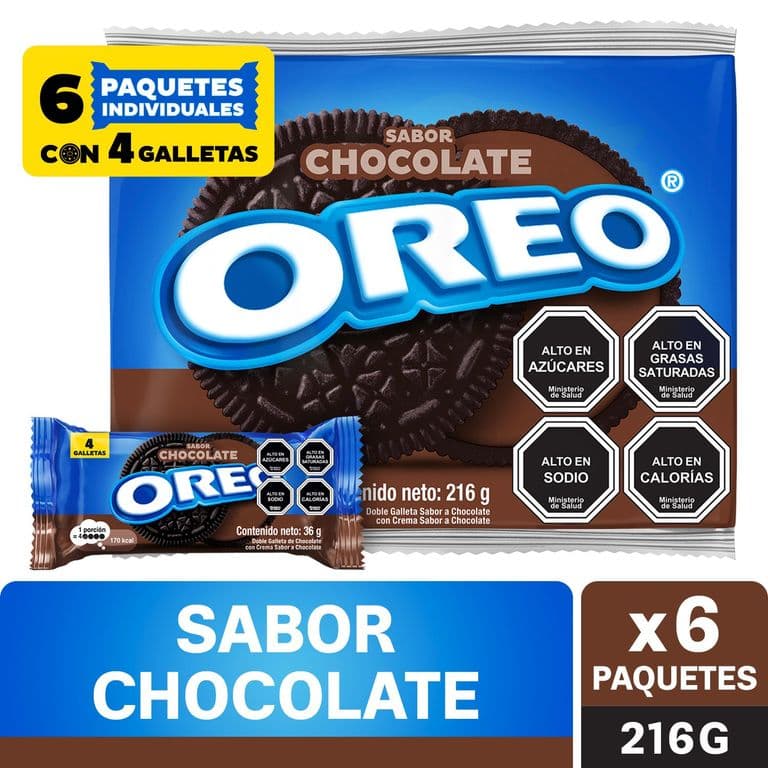 Pack Galleta Oreo Rellena con Crema Sabor Chocolate 6 x 36 g 216 GR