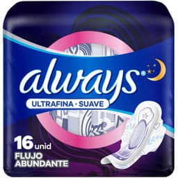 Toallas Higienicas Nocturnas Ultrafina Suave Always 16 un