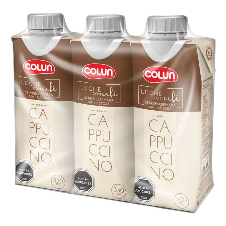 Pack Leche Semidescremada Sin Lactosa Sabor Cappuccino Colun 3 x 330 ml PACK 3 X 330 ML