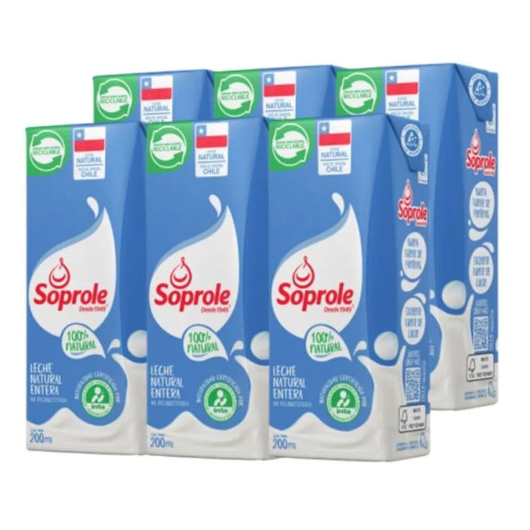 Pack Leche Entera Natural Soprole 6 x 200 ml PACK 6 X 200 ML