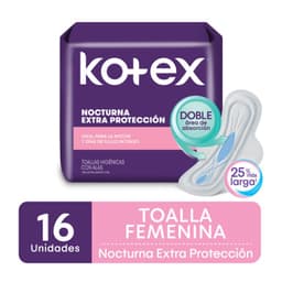 Toallas Higienicas Kotex Extra Proteccion Nocturna c/Alas 16 Un